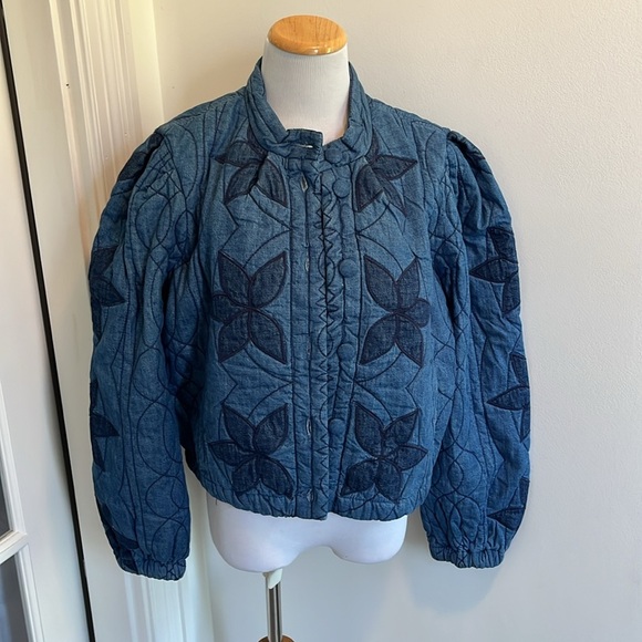 Free People Quinn Quilted Jacket Indigo Combo Size Small NWT - Picture 6 of 15